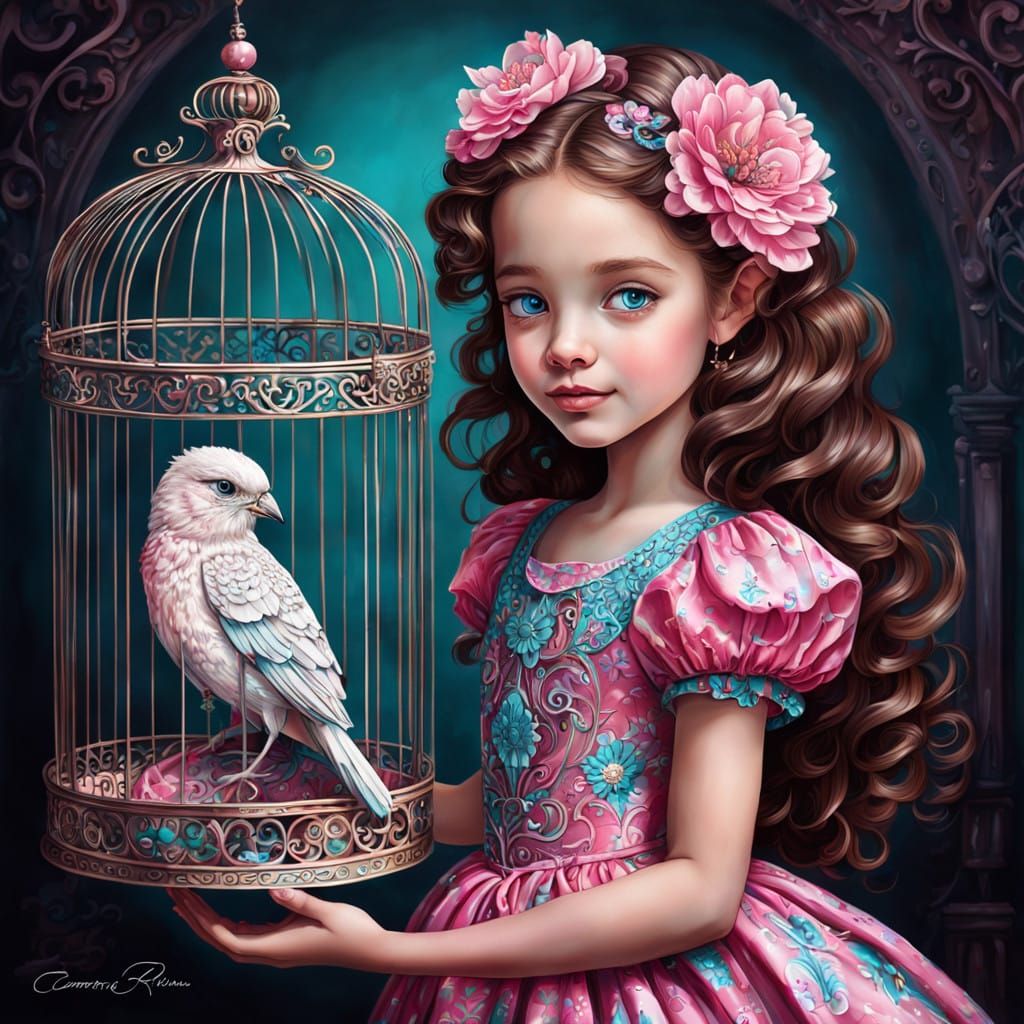 Vibrant Young Girl in Whimsical Summer Dress with Radiant Sm...