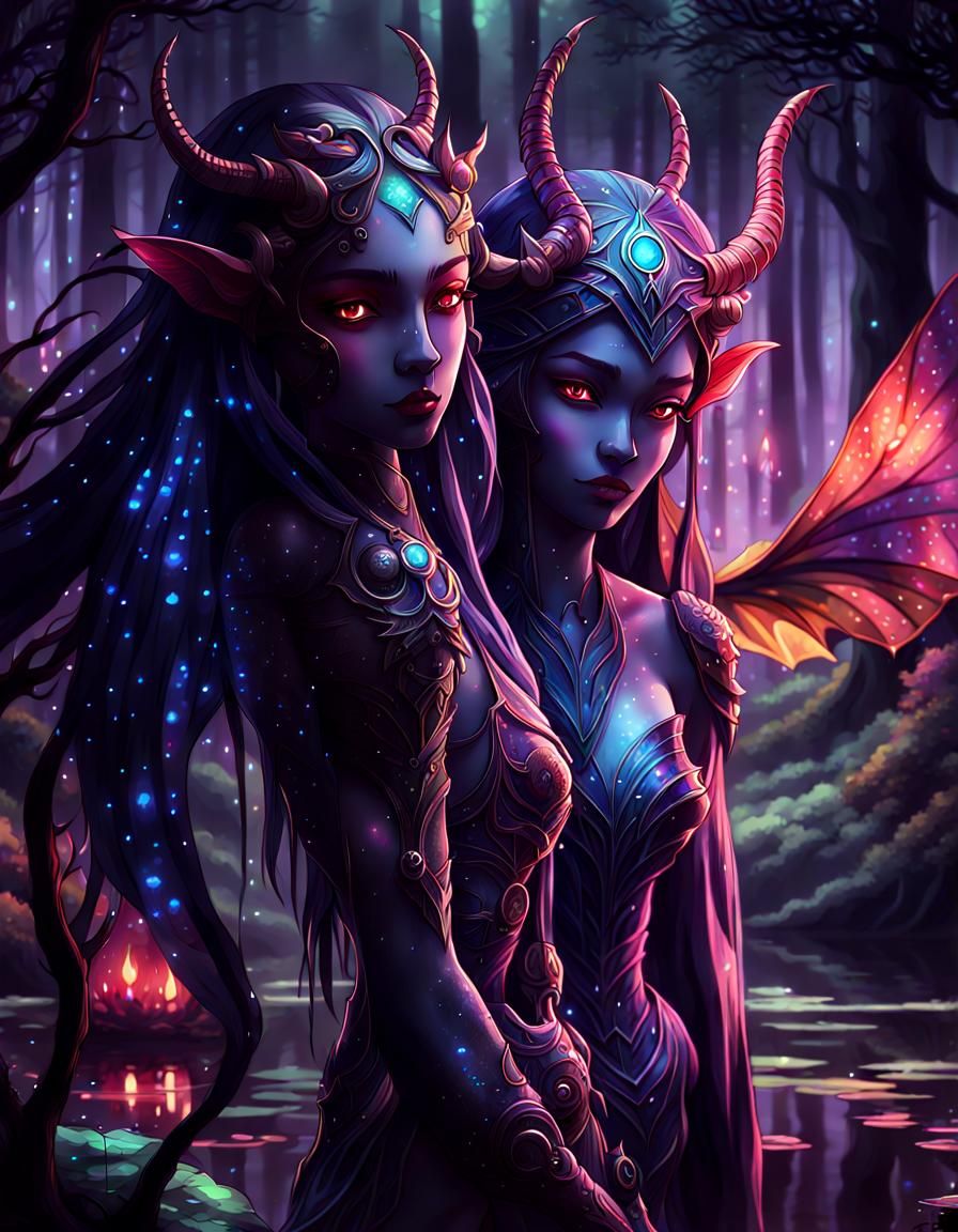 Mystical Demons in Extraterrestrial Forest, Anime Concept Ar...