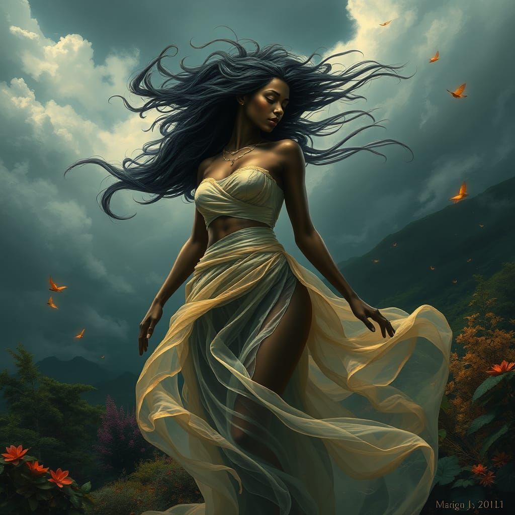Goddess of Wind in Digital Matte Painting Style
