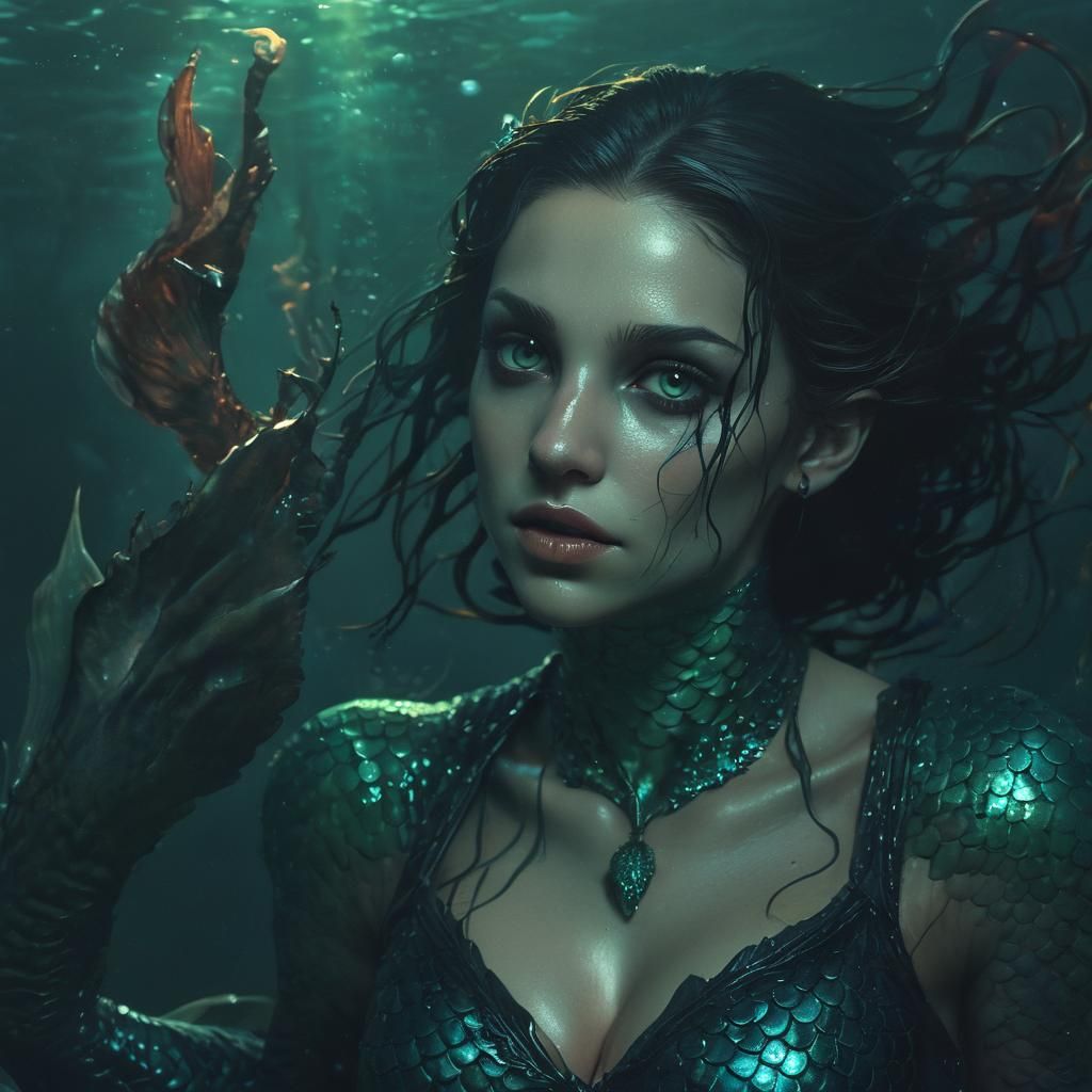 Vampiric Mermaid in Dark Underwater Fantasy