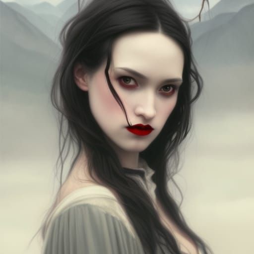 Gothic Woman in Moonlight: Hyperdetailed Portrait