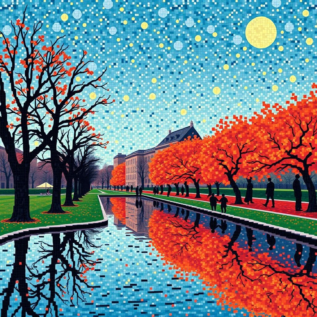 Pixelated Mosaic Inspired by Seurat and Anime Art