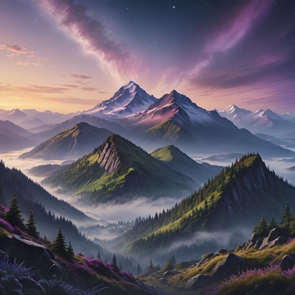 Mystical Dawn Over Ben Lomond in Matte Painting Style