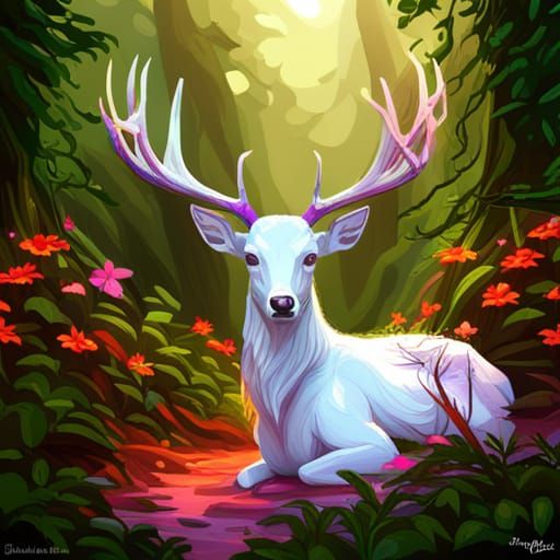 Adorable Deer with Floral Adornments, Hyperrealistic Art