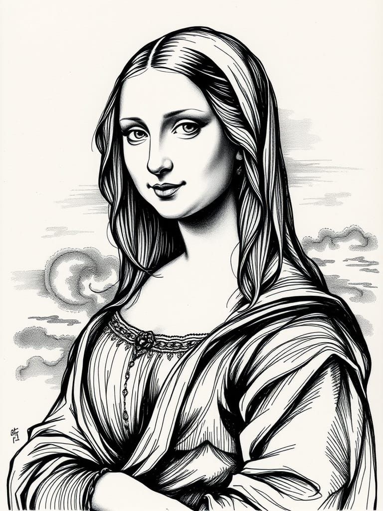 Enigmatic Renaissance Lady in Intricate Ink Drawing