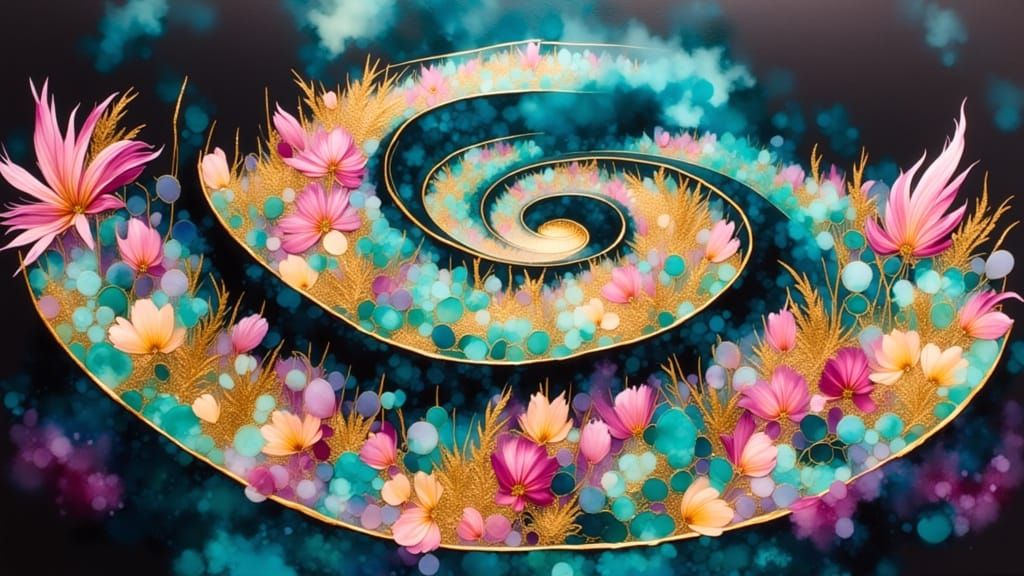 Abstract Knolling Art: Petals, Feathers, and Staircase