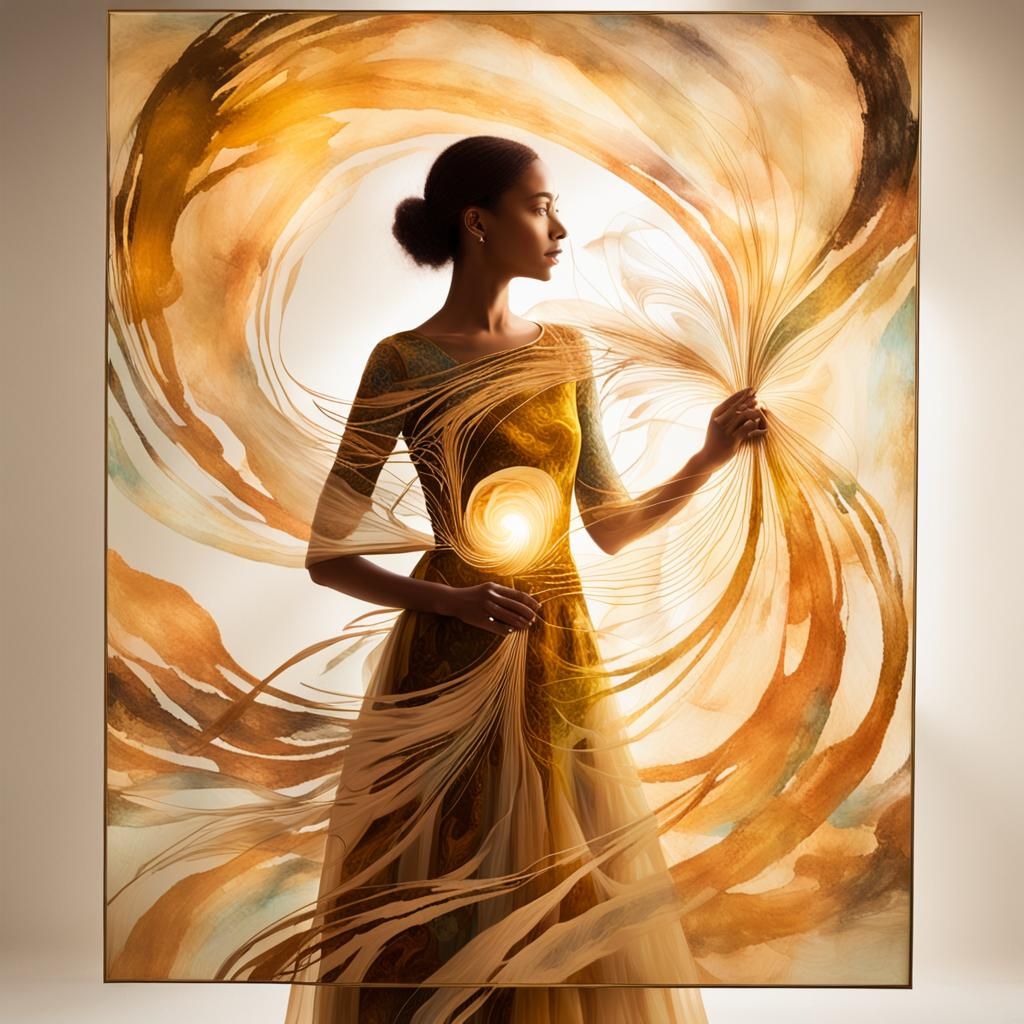 Surreal Woman Portrait with Translucent Abstract Painting