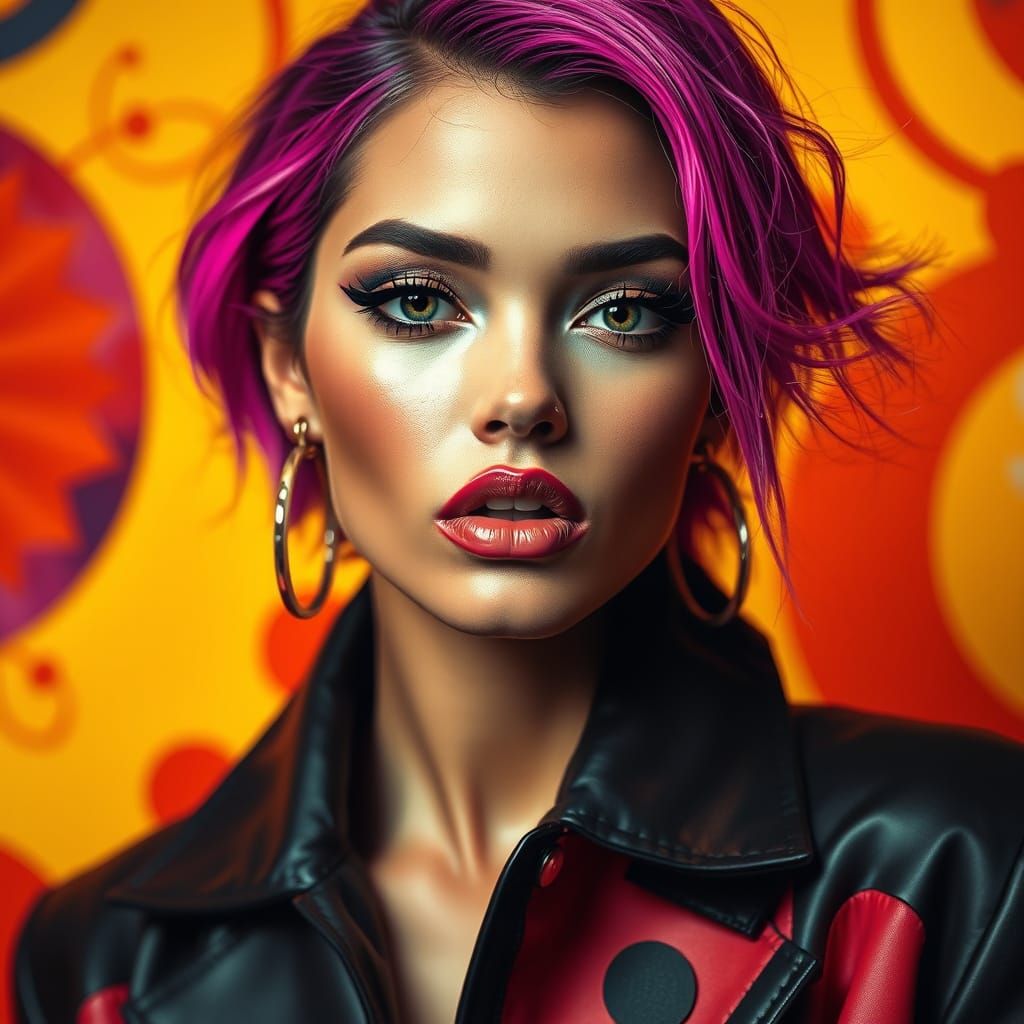 Hyper-Realistic Supermodel Portrait in Vibrant, Geometric Pa...