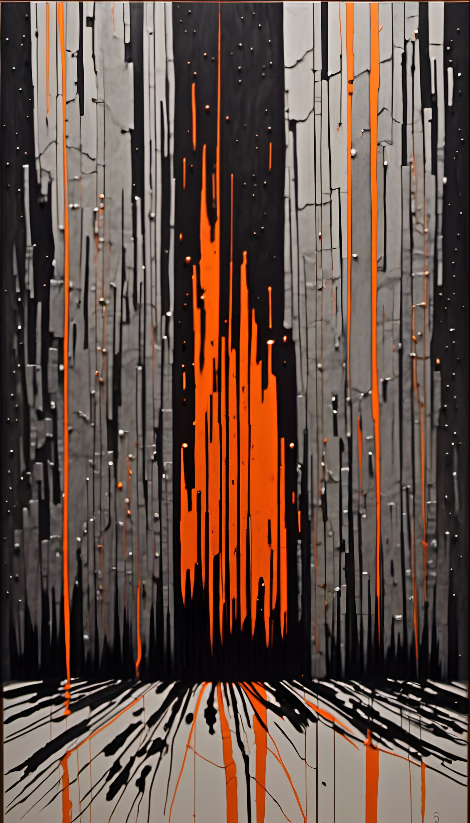 Abstract Orange Skyscraper in Pierre Soulages Style