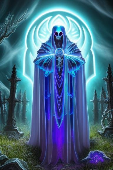 Radioluminescent Wraith in Graveyard, Iridescent Fantasy Art