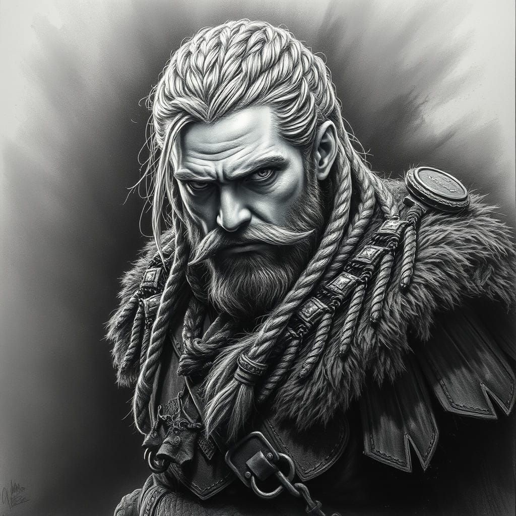Medieval Barbarian in Charcoal Drawing Style