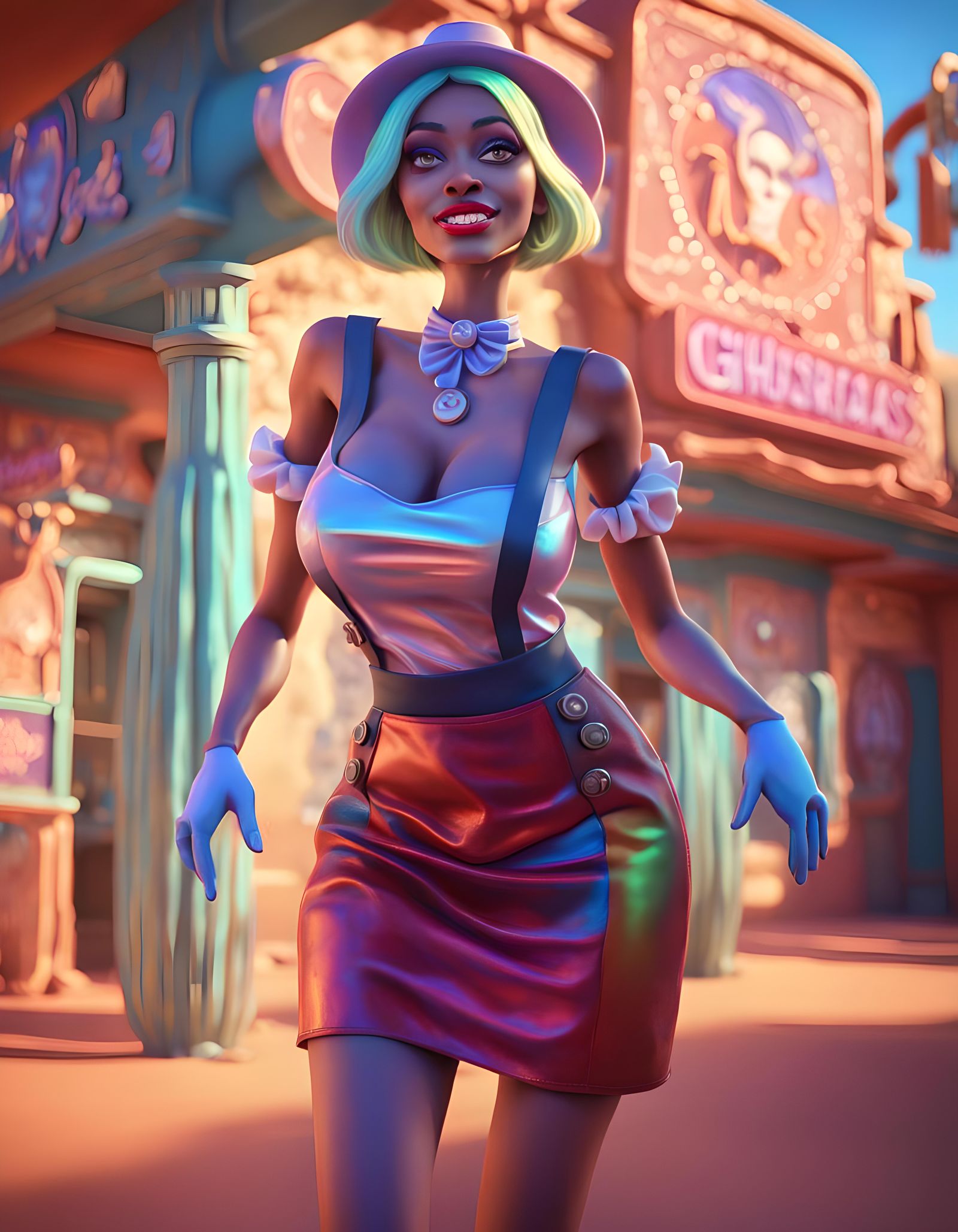 Cartoon Vegas Waitress in Desert Ghost Town