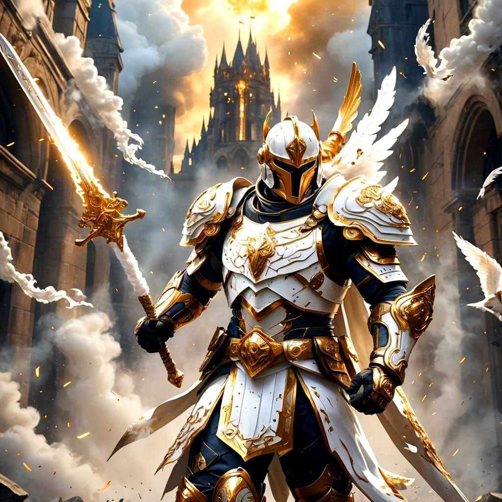 Falcon Knight Superhero with Sword in Digital Painting