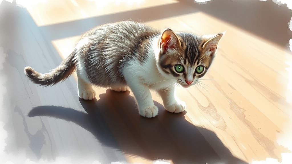 Whimsical Kitten Chases Its Own Shadow
