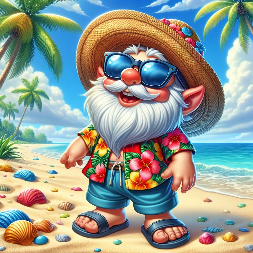 Joyous Gnome's Tropical Beach Vacation Cartoon
