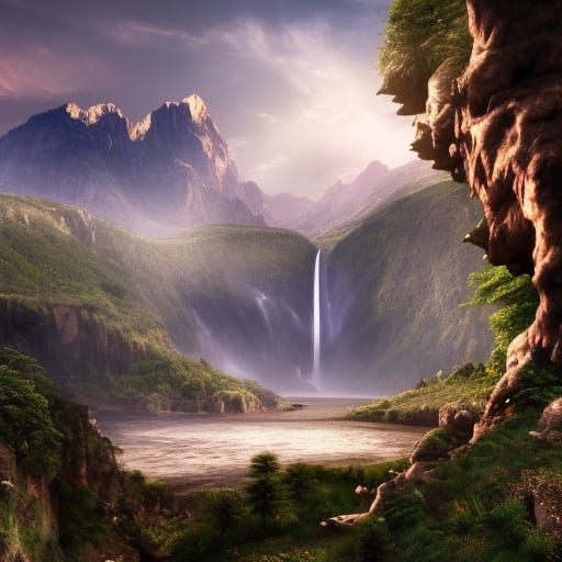 Waifu at Waterfall: Epic Digital Matte Painting