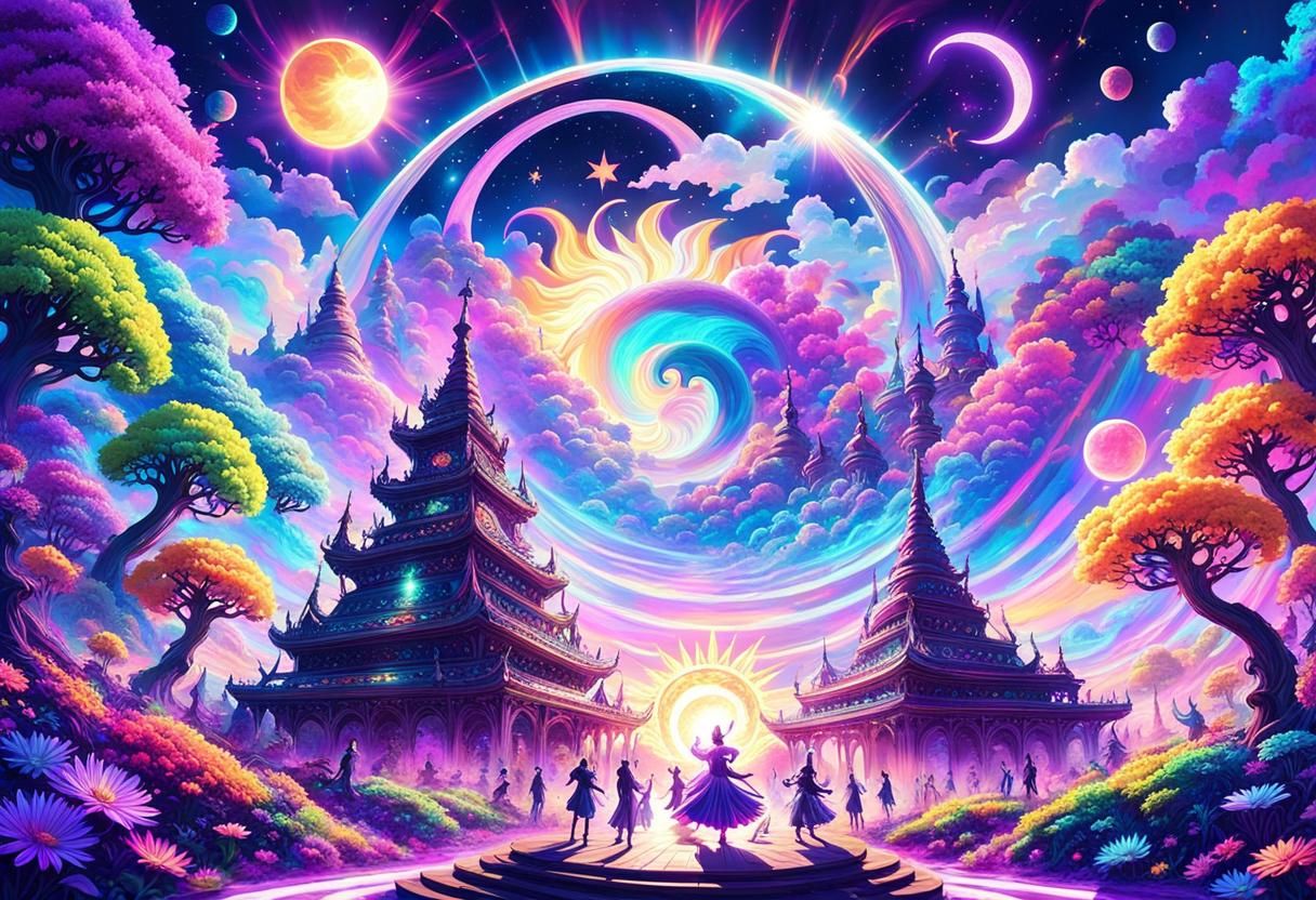 Iridescent Rave Party in Psychedelic Style