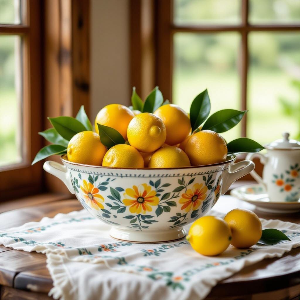 Lemons in Bowl Still Life Inspired by Impressionism