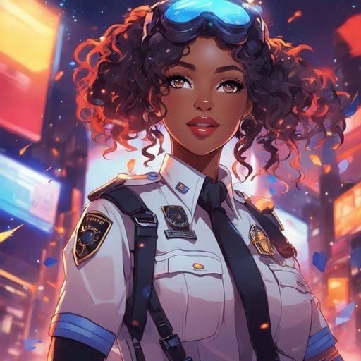 Dreaming Policewoman Under Starry Fantasy Sky