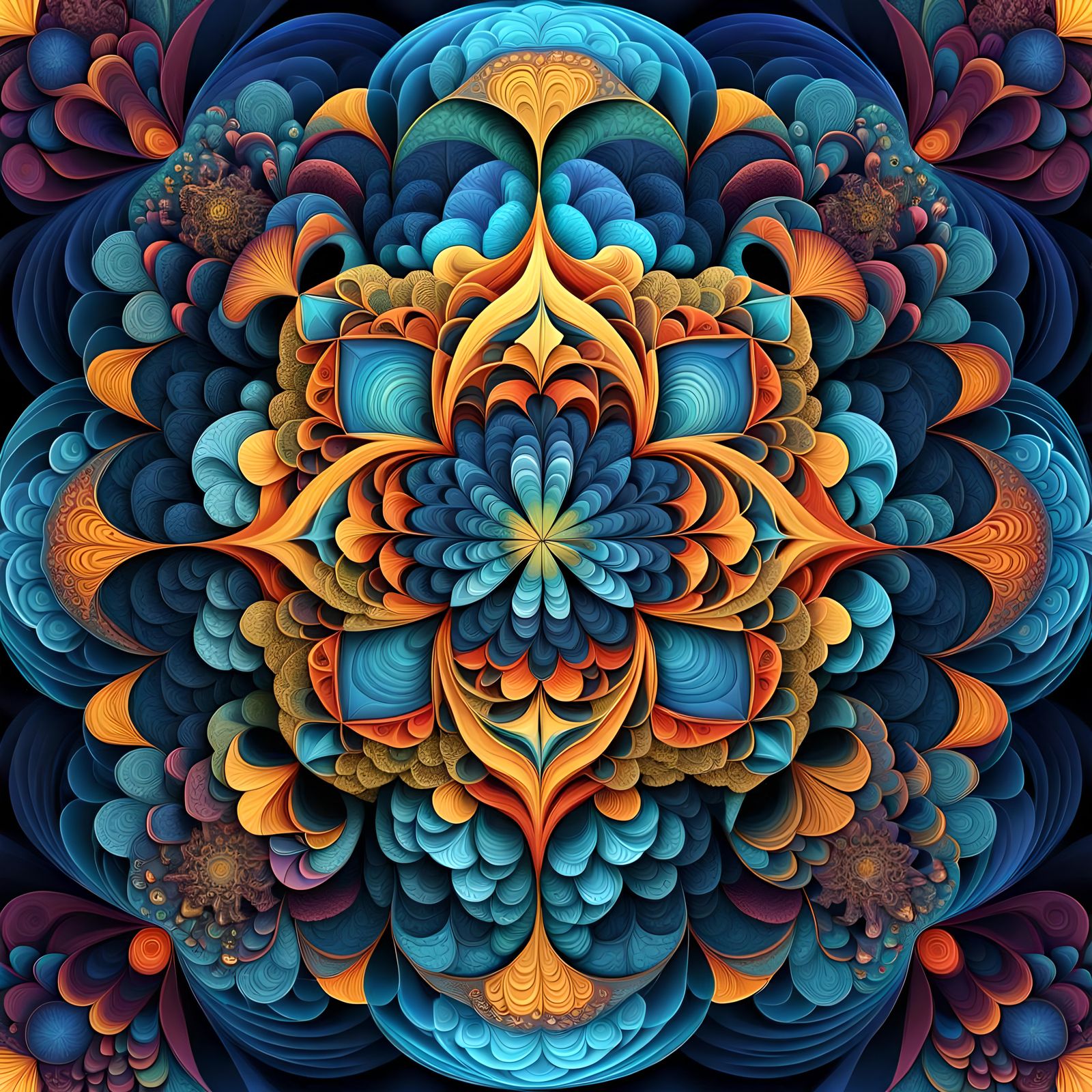 Detailed Sacred Geometry with Fractals in 3D Render