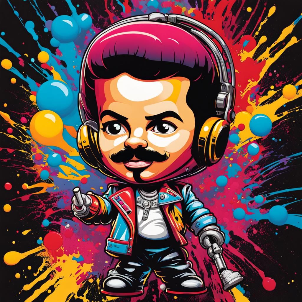 Freddie Mercury Chibi Bubblehead Graffiti Art