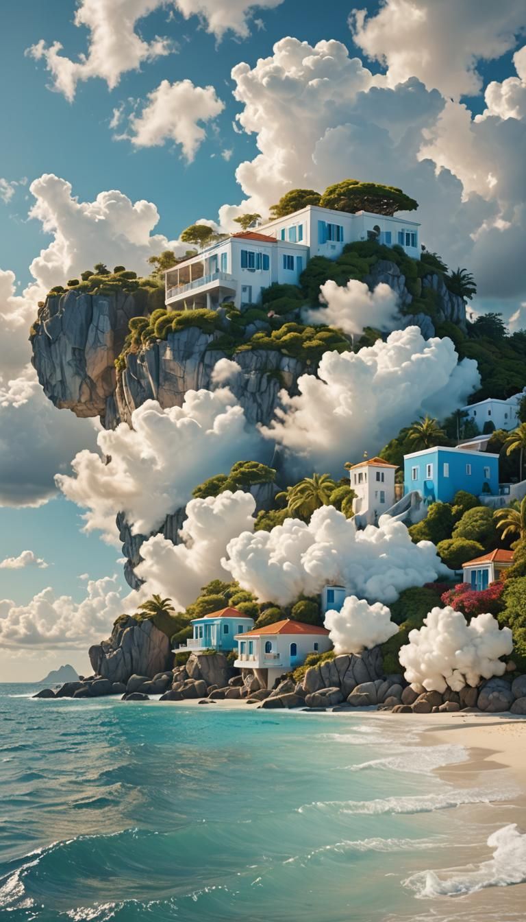 Surreal Tropical Island Floating Cityscape