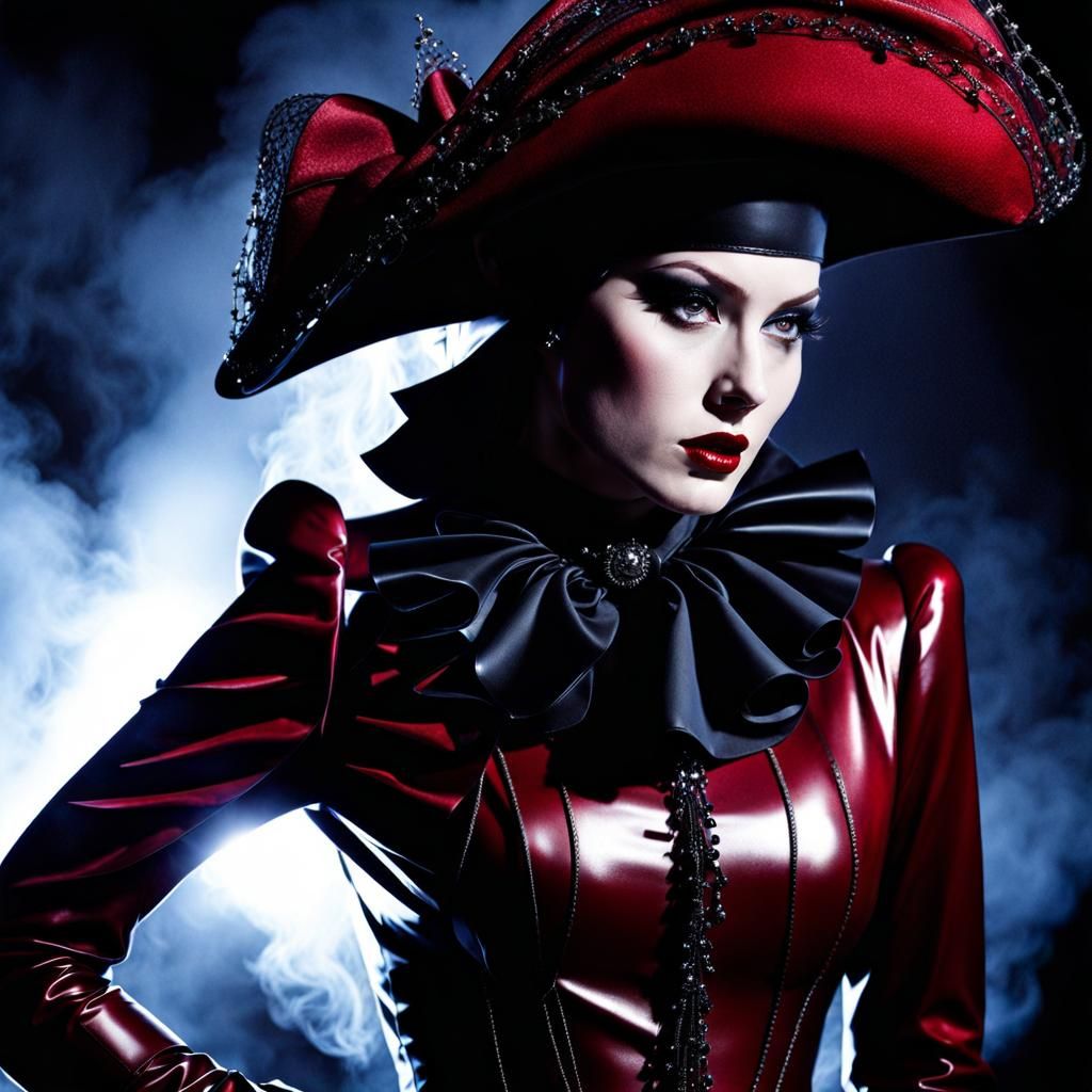 Gothic Mistress in Red Latex: A Splash Art Portrait