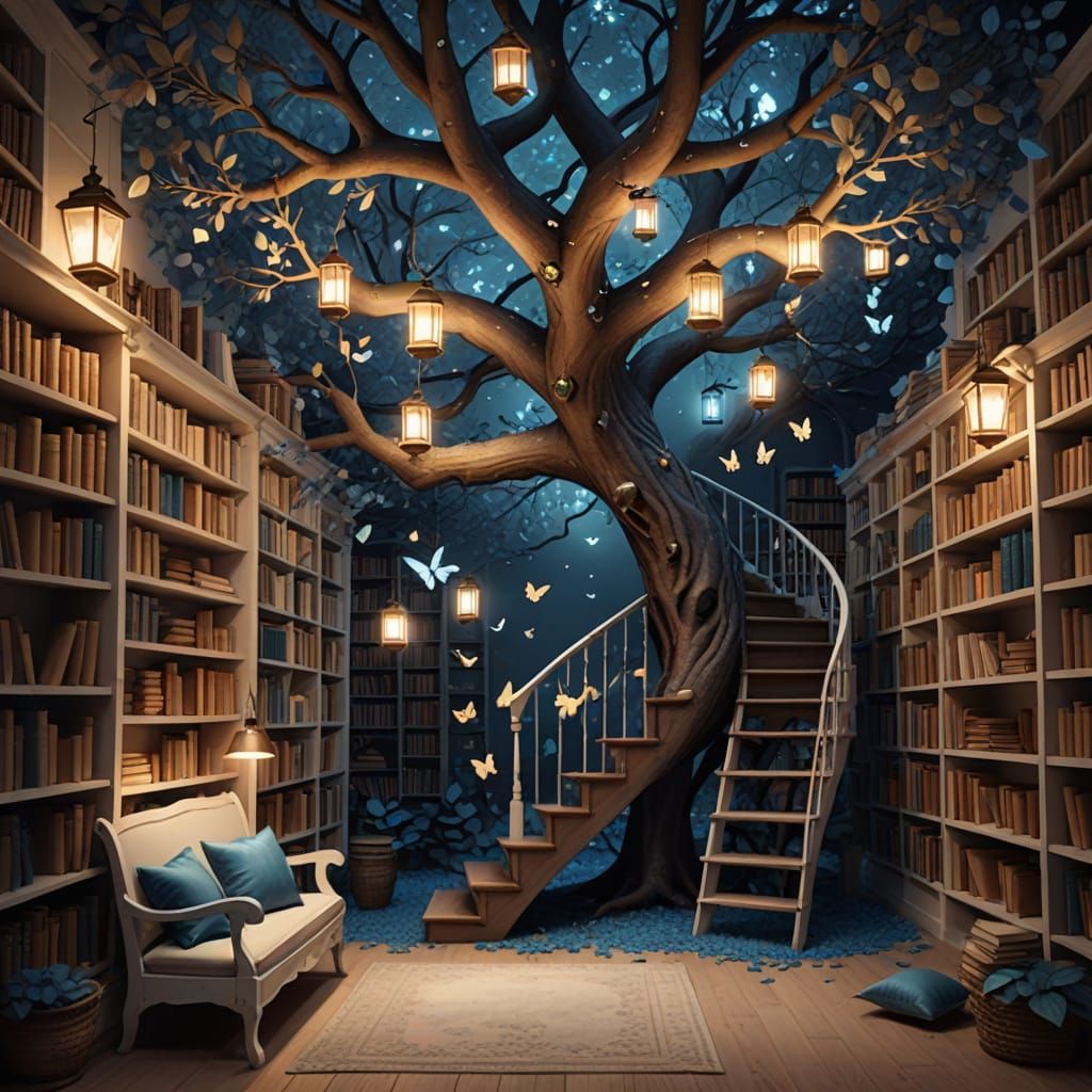 Enchanted Library Tree in Fantasy Style