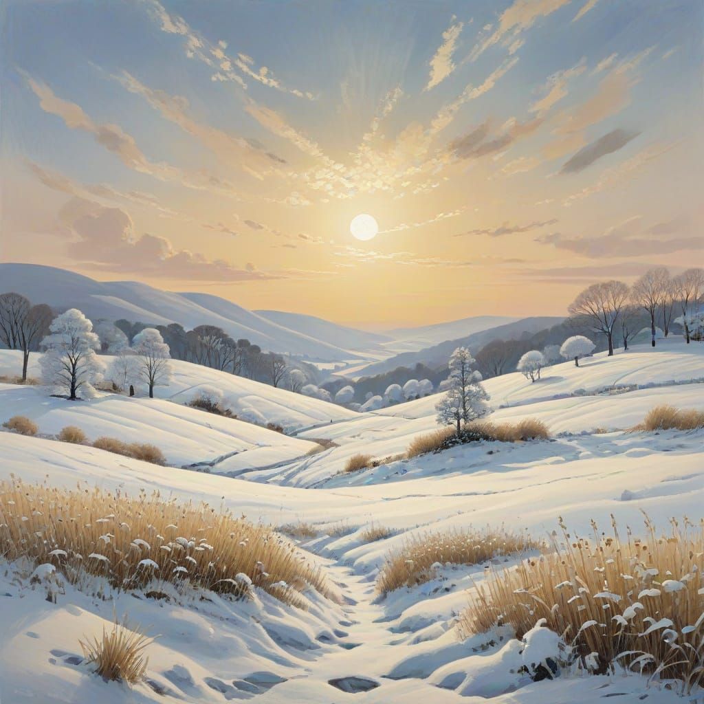 Tranquil Winter Landscape in Wyeth and Turner Style