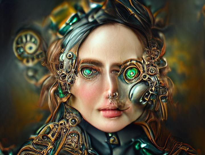 Steampunk Clockwork Woman with Emerald Eyes