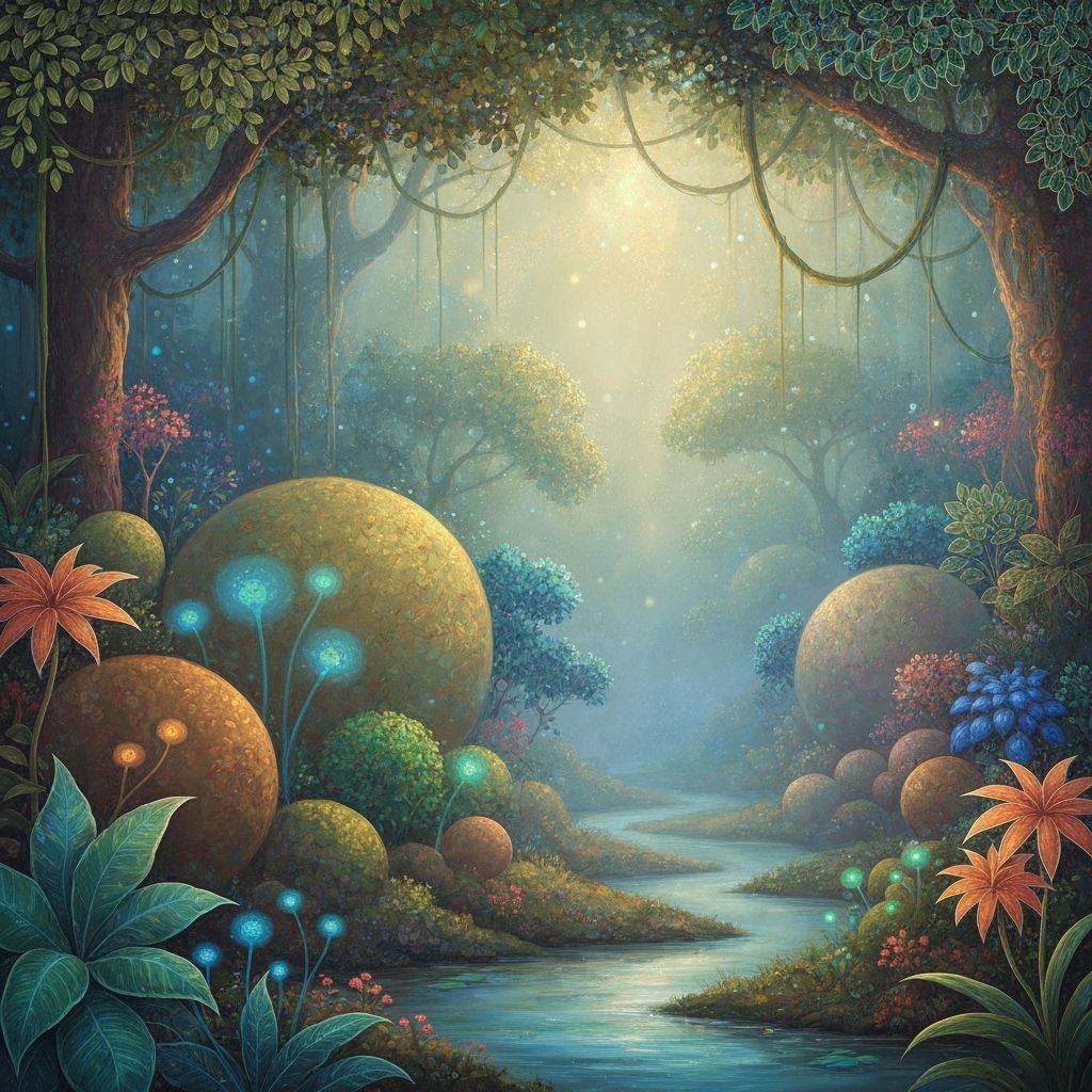 Ethereal Fantasy Vegetation in Madhubani Style