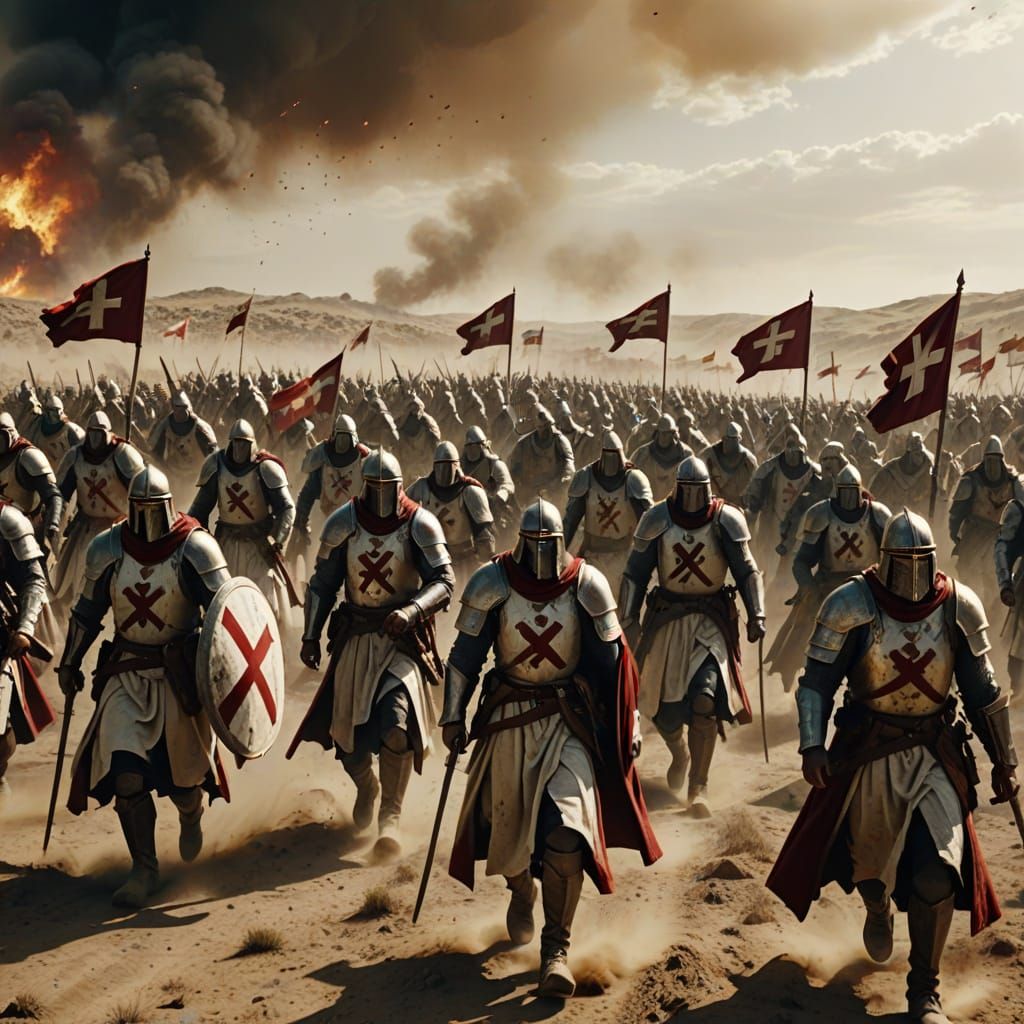 Epic Crusader Army Marches on Battlefield in Hyper-Realistic...