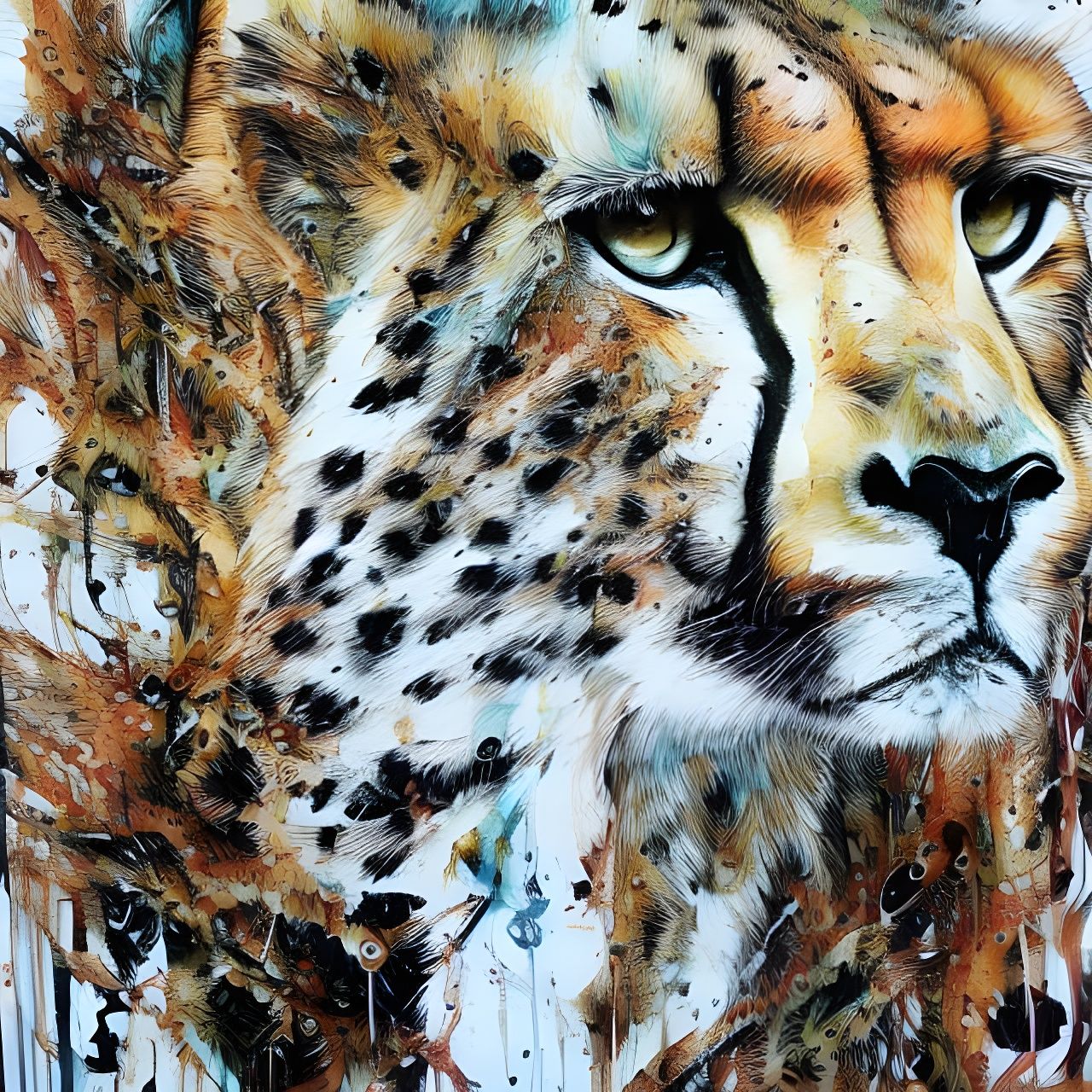 Colorful 3D Cheetah Portrait as Splash Art