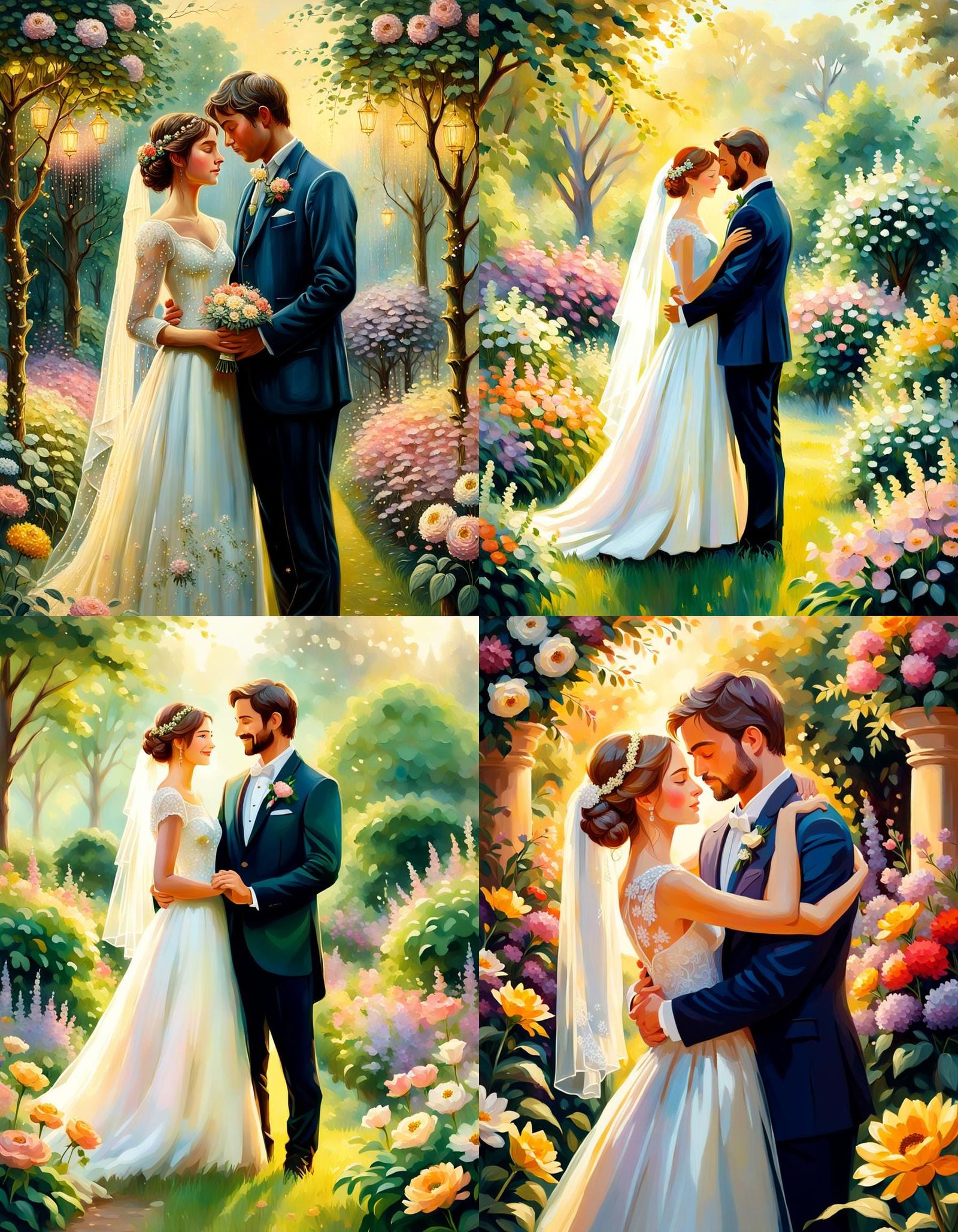 Romantic Wedding Scene in Lush Garden