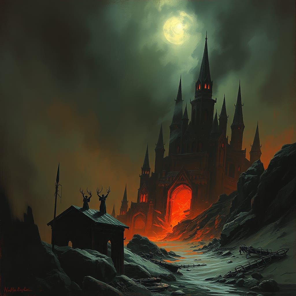 Infernal Horror Scene in Engraving Style