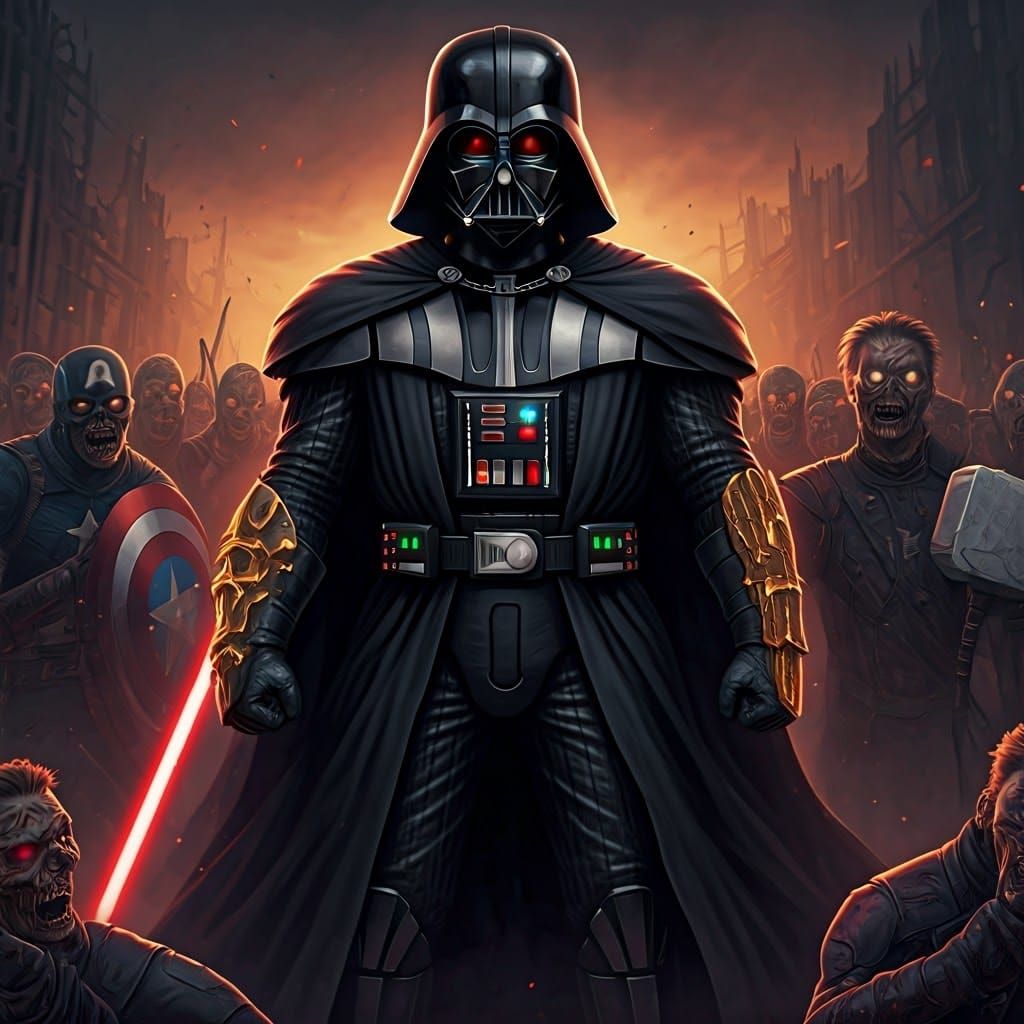 Darth Vader vs. Marvel Zombies in Anime Style