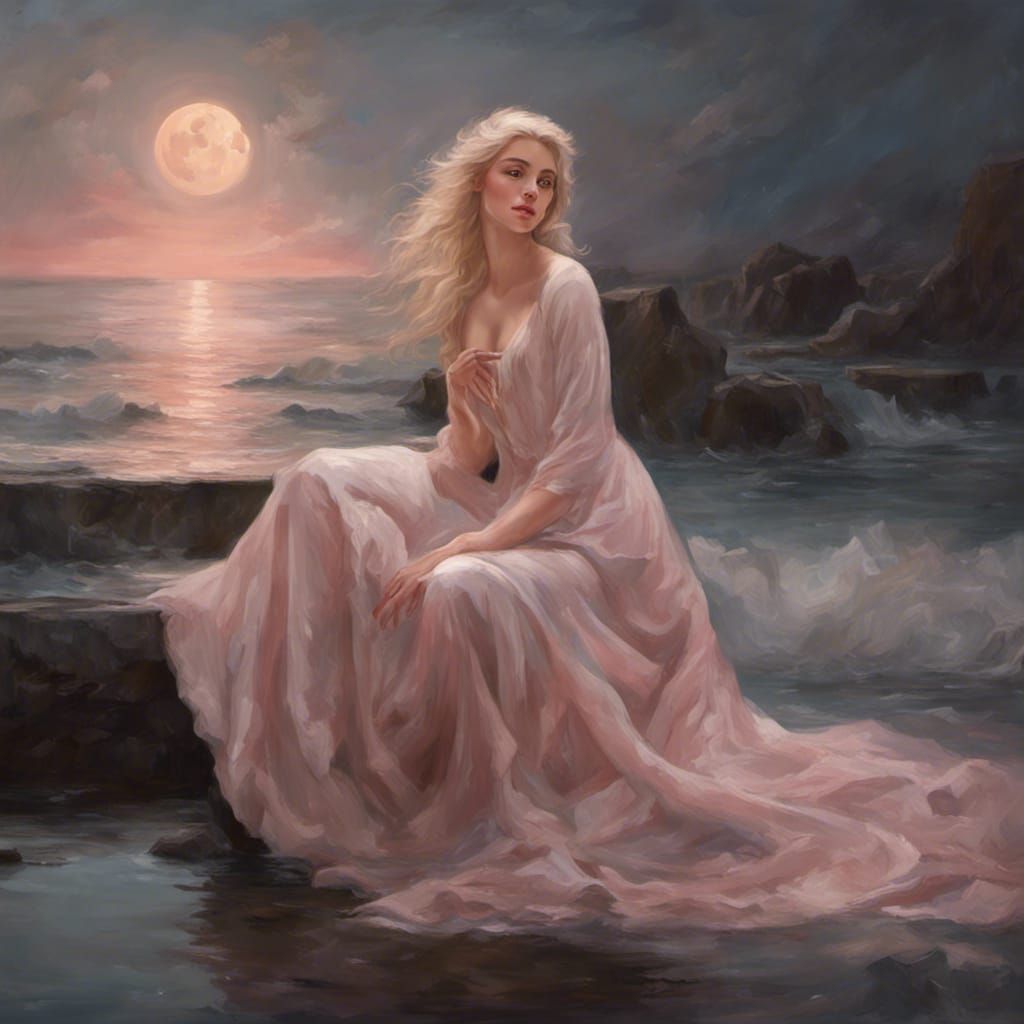 Moonlit Woman in Renaissance Oil Painting