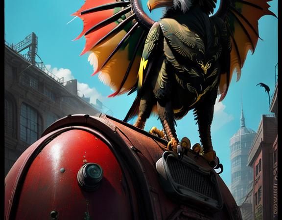 Gryphon in Raypunk Biopunk Style, Hyperdetailed Realism