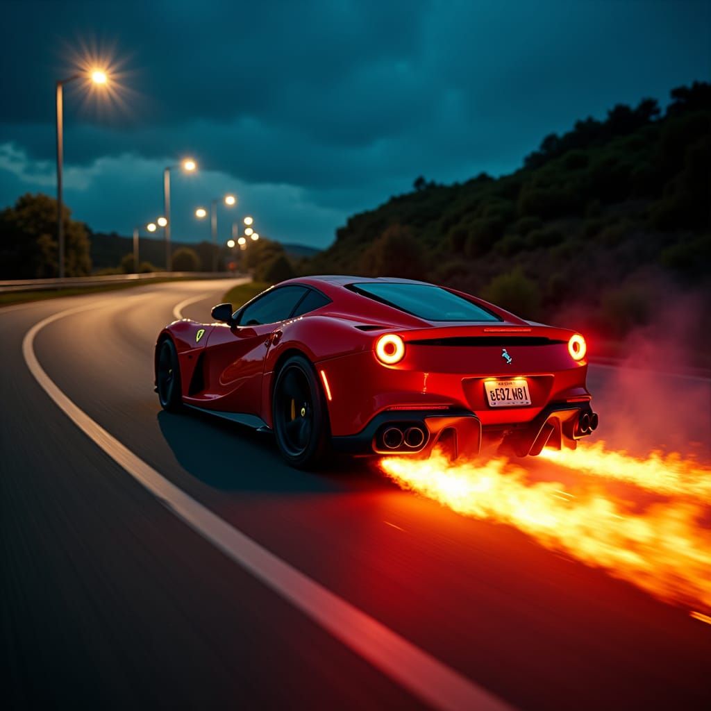 Fiery Ferrari California Drifting at Night