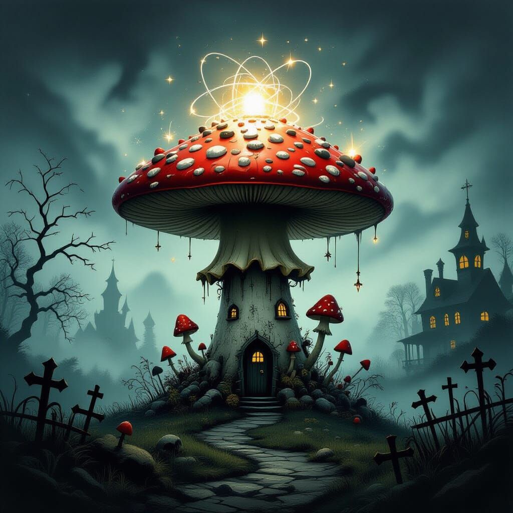 Eerie Mushroom Cloud in Gothic Horror Style