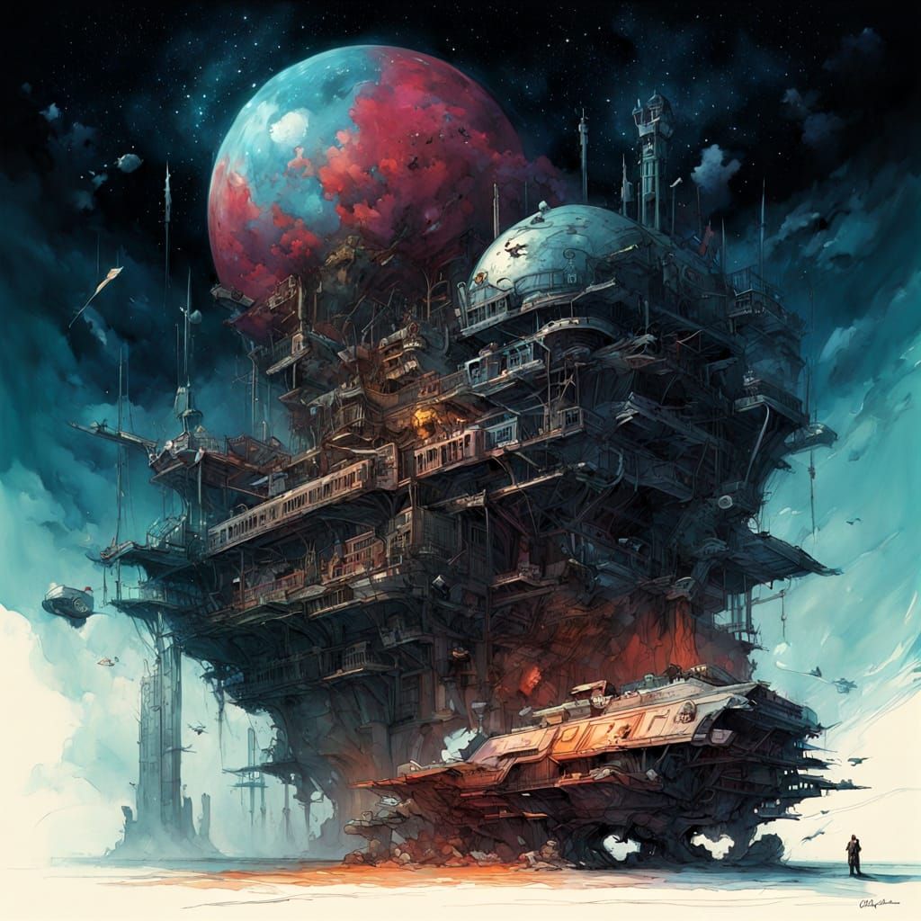 Surreal Sci-Fi Mindscape with Spacecrafts