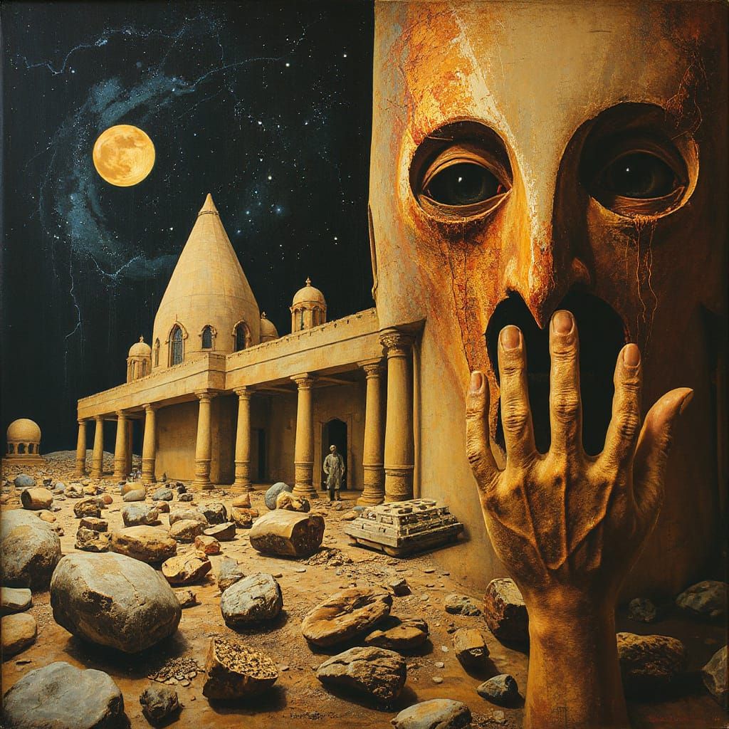 POINTILISTIC GEOMETRIC MAN Surrealism, Organic Architecture, illusionary depth, kitsch, Robert Farkas, ODD NERDRUM