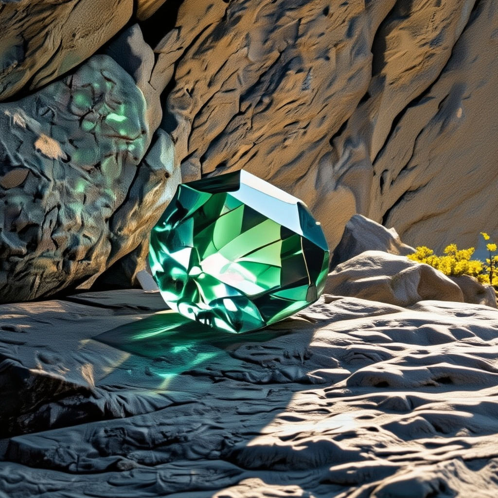 Faceted Alexandrite Gem Embedded in Granite Cliff Face