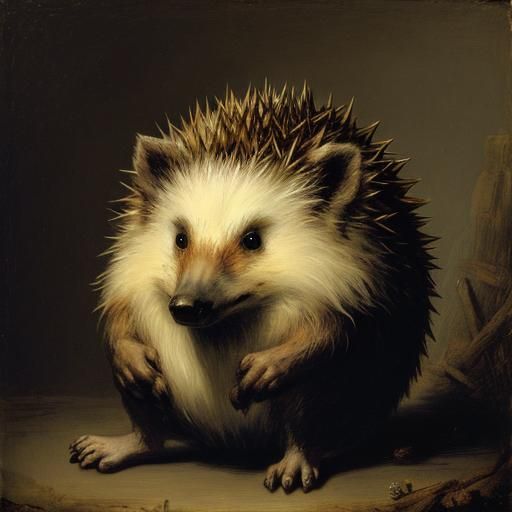 Grieving Hedgehog in the Style of Rembrandt