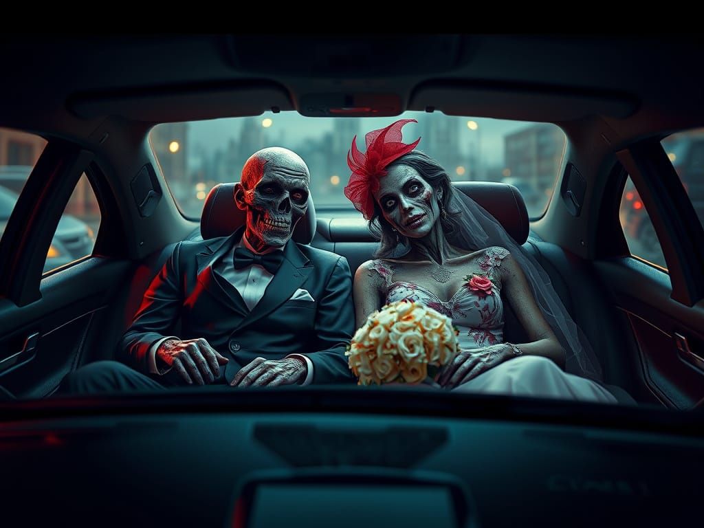 Undead Prom Couple in School Parking Lot