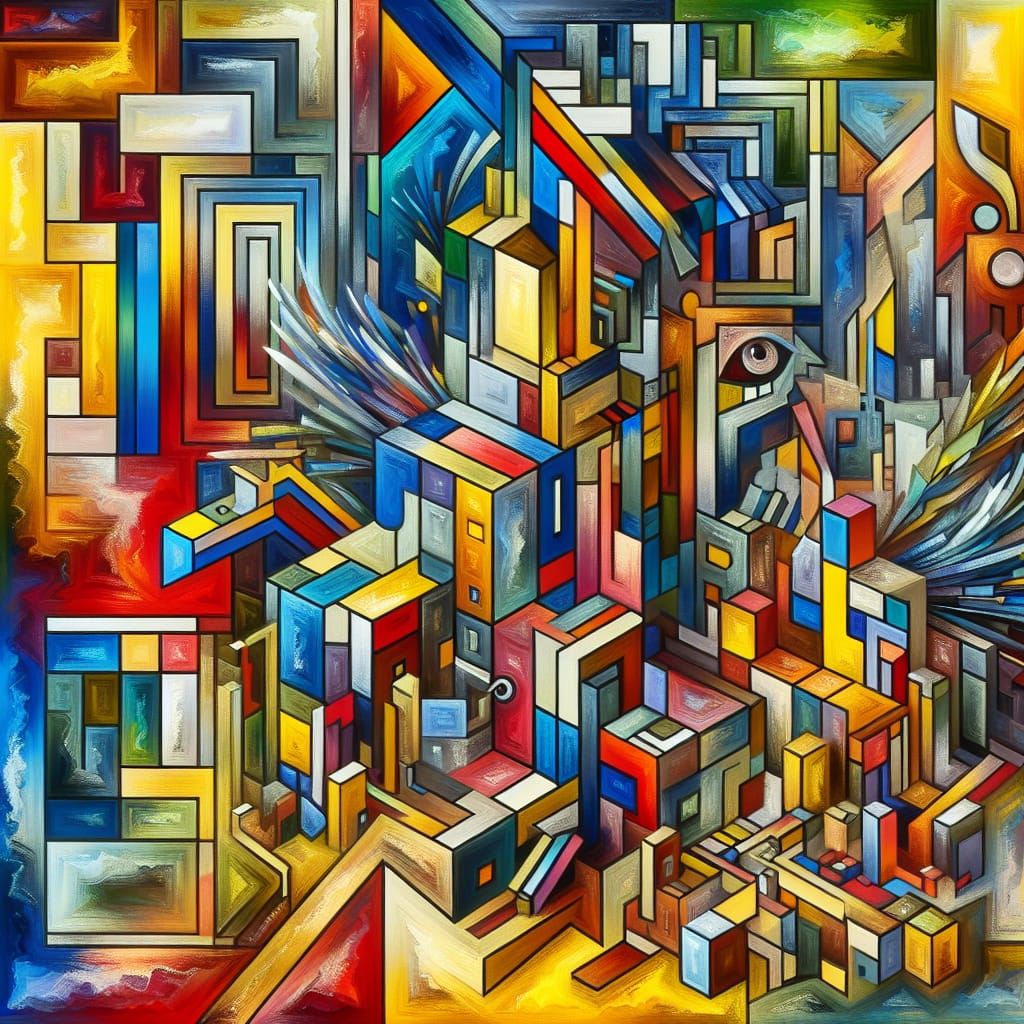 Fantastical Scene in Cubist Matte Painting Style