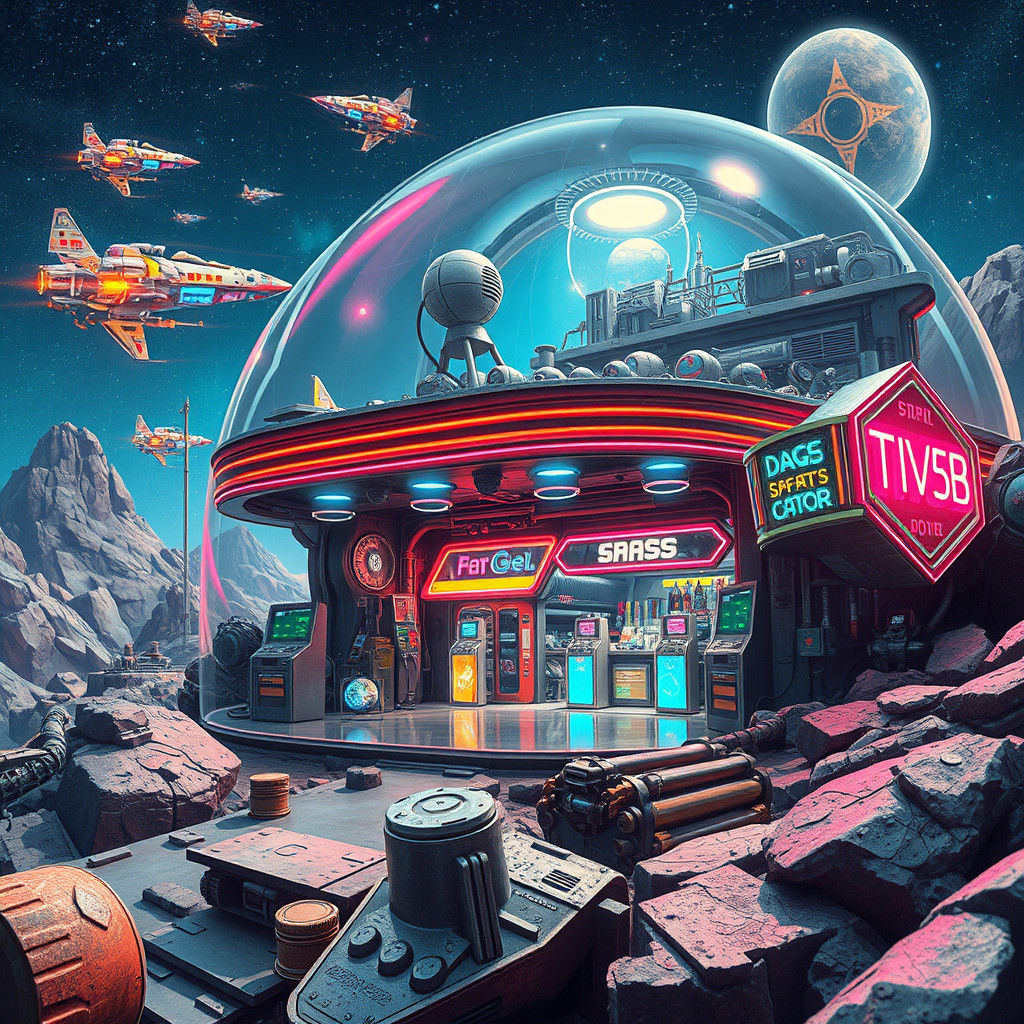 Extraterrestrial Fuel Stop in Retro-Futuristic Style