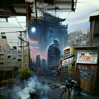 Cyberpunk Japan Cityscape: Detailed Matte Painting