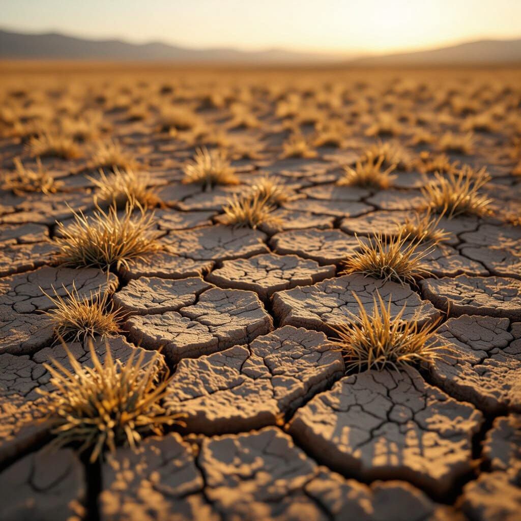 Hyperrealistic Dry Earth Landscape with Sparse Grass