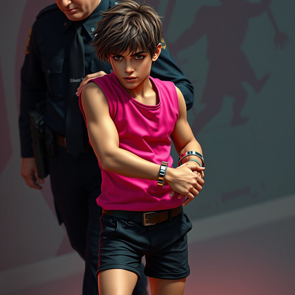 Young Man Detained in Fantasy-Landscape Cuffs
